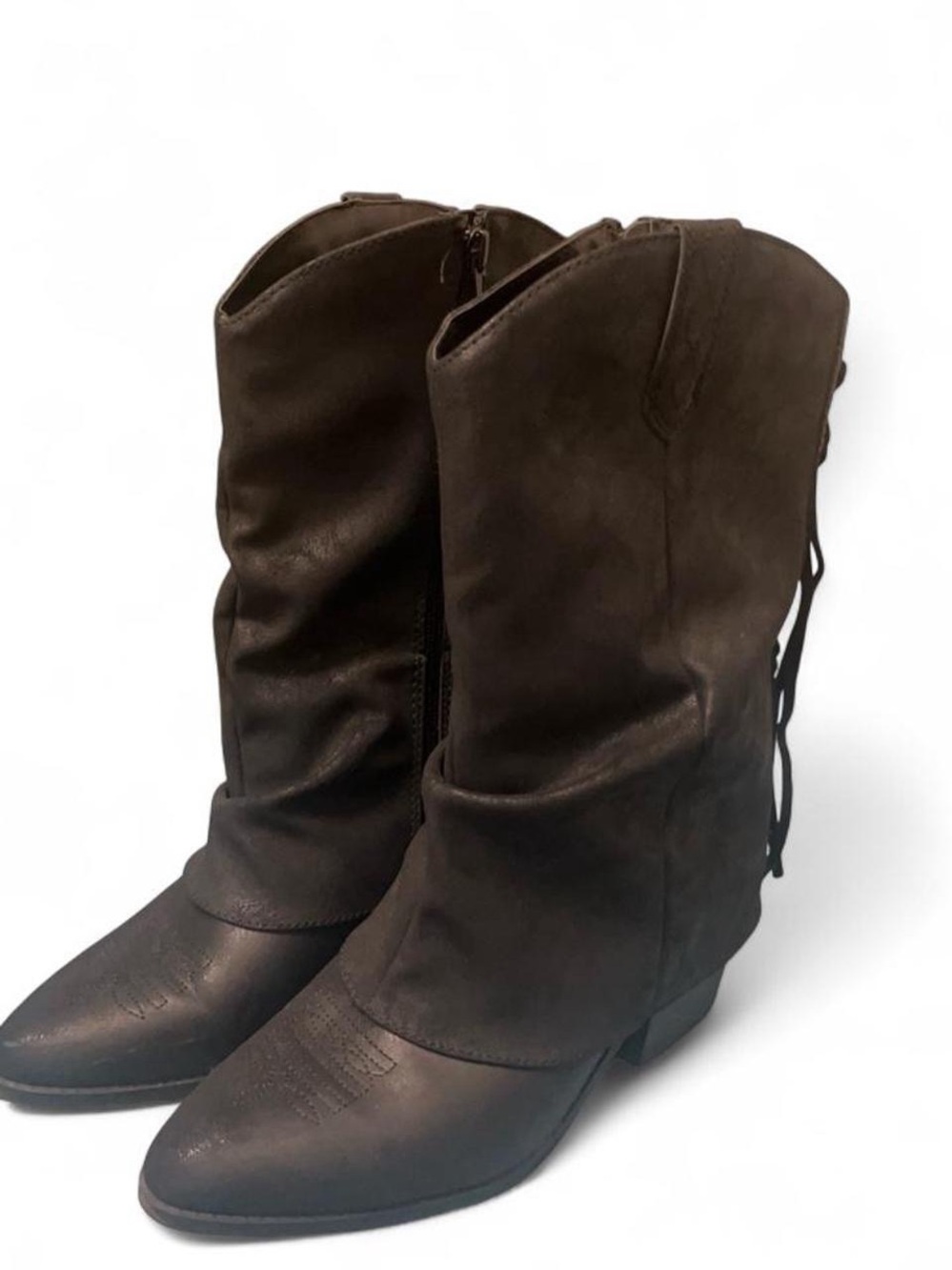 Women’s Dark Brown Western-Inspired Mid-Calf Heeled Boots
